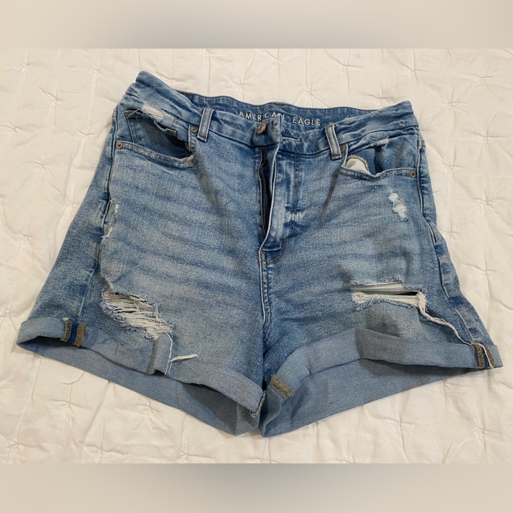 American Eagle Outfitters Curvy mom Ripped Jean Shorts